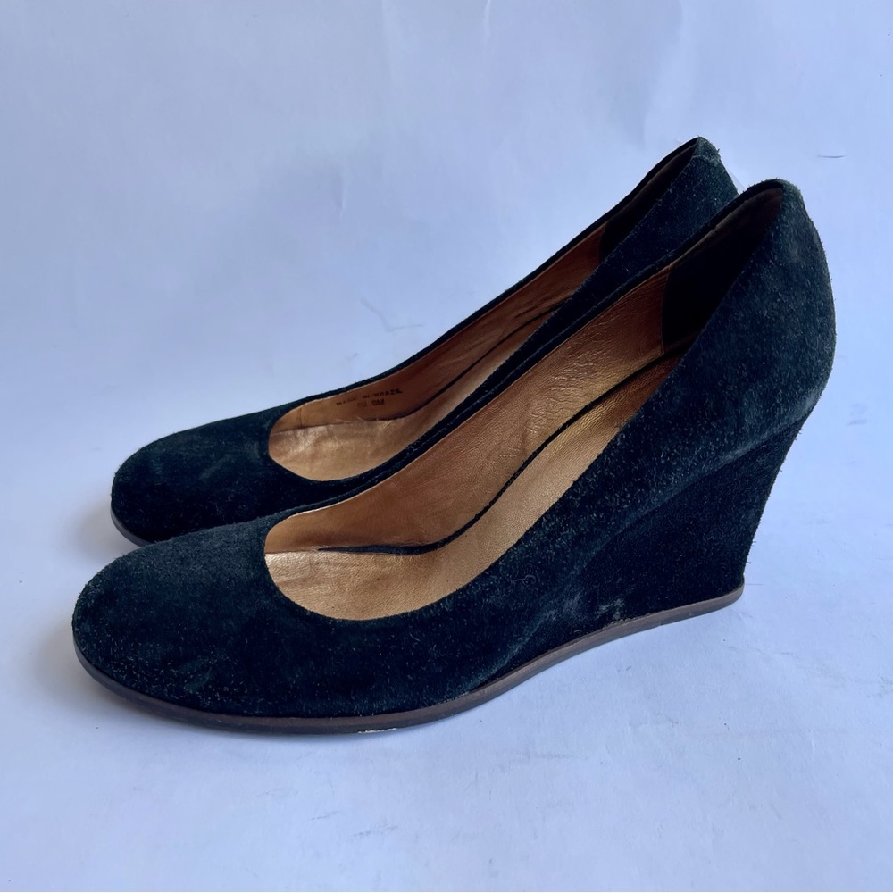 Kate spade New York leather wedge pumps sz 8 black heels shoes womens